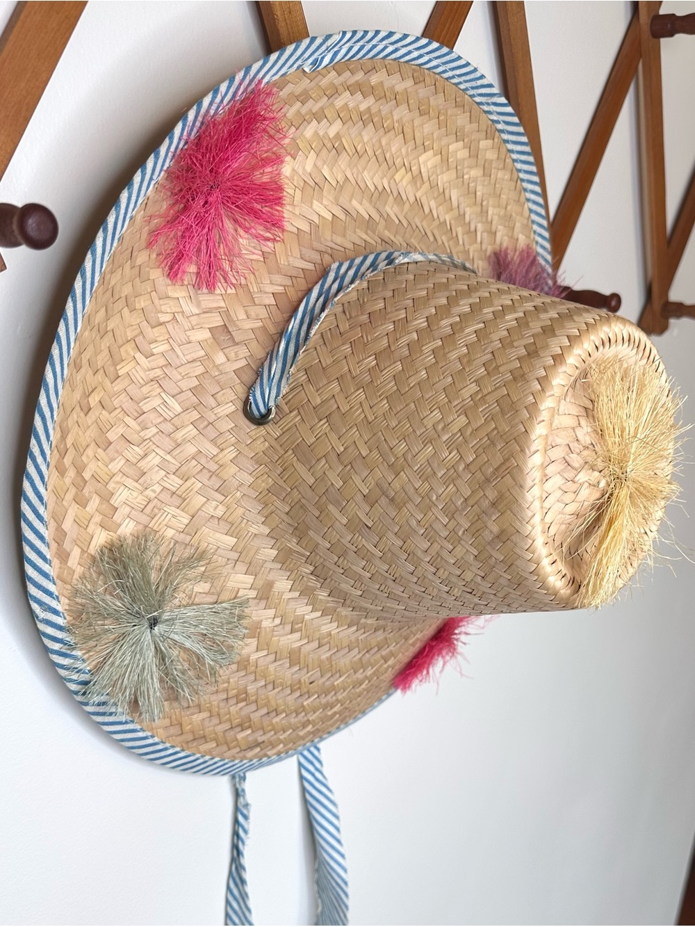 Vintage 1950s Straw Sun Hat with Raffia Details - Rare Mid-Century MCM